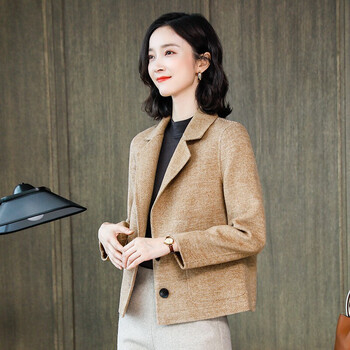 古地斯双面羊毛大衣女短款高端小个子双面呢短款毛呢外套驼色s