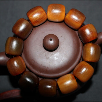 左余西藏牦牛角手串血丝赤红琥珀色桶珠佛珠念珠手链16mm13颗