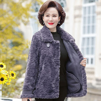 中年妇女冬季羊毛羔女装外套妈妈羊羔绒冬装中老年女秋冬时尚紫色xl80