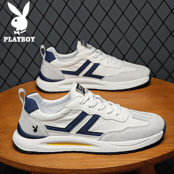 花花公子(playboy)鞋子男2022夏季透气休闲鞋男时尚百搭男鞋 米蓝 44