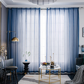 鱼骨白纱北欧简约窗帘纱帘透光不透人遮光阳台窗纱飘窗 鱼骨纱深蓝