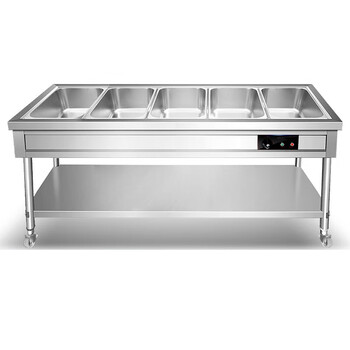 商用电热保温售饭台不锈钢汤池保温快餐车汤柜厨房蒸菜台粥车 五格 yc