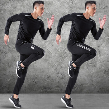 跑步服 跑步运动服套装男冬季速干衣长袖健身房衣服春秋冬天晨跑训练