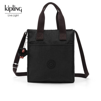 Kipling女款轻便帆布新款时尚竖托特包斜挎包|INARA系列 M-深黑色