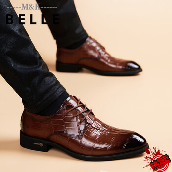 mkbelle意大利轻奢侈新品鳄鱼纹男鞋男士正装皮鞋增高德比鞋男春秋