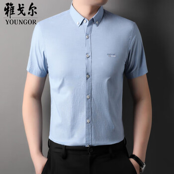雅戈尔夏季短袖衬衫男纯棉男士衬衣保罗衬衫高端薄款吸汗半袖白衬衣