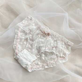 浪莎软蕾丝飘渺花仙微透内裤唯美蝴蝶结舒适透气低腰三角裤女女士性感