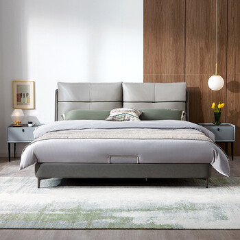 全友家居 现代简约双人床婚床 独立双区床屏软包皮床 国民家居花田