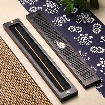 黑檀木卧香盒祥云款香炉家用室内香薰木质檀香炉沉香线香香盒默认