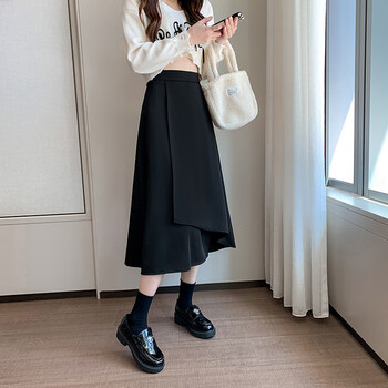 范世提春秋季女士西装半身裙垂坠感半截裙薄款女生早秋穿不规则黑色女
