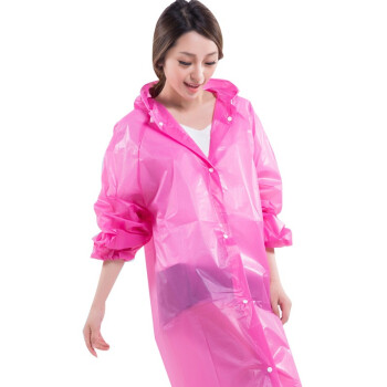 工者 雨衣防水加厚EVA半透明非一次性应急带帽雨披长袖连体雨衣长款可定制 EVA超厚10丝粉