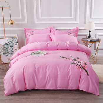 全棉纯棉四件套网红纯色被套简约风少女心小清新女生床上用品晶缦全棉
