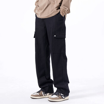 橙迹美式复古牛仔裤男秋季新款水洗宽松阔腿裤拖地潮牌高街裤子黑色