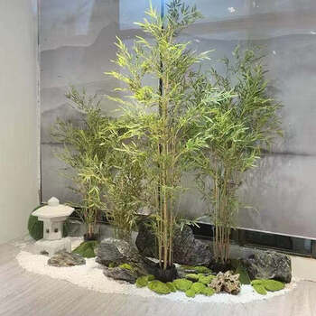 仿真竹子隔断屏风假竹子盆景细水毛竹绿植客厅酒店装饰竹叶假竹竿高35
