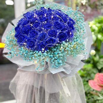 鲜花情人节玫瑰鲜花同城配送闺蜜女友朋友老婆生日花束礼物当地 永恒的爱·33朵蓝色妖姬花束 同城配送 支持预约日期