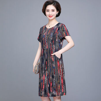 wsng夏装女连衣裙60岁70ma妈夏天穿的宽松绵绸裙子50奶奶女装衣服 小