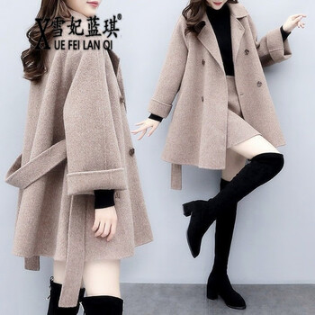 雪妃蓝琪 秋冬连衣裙女2021年女装新款韩版时尚气质小个子中长款加厚毛呢外套女士呢子短裙两件套套装裙 驼色套装 M