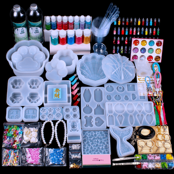 坎凌水晶滴胶diy材料包套装手工制作ab胶手镯烟灰缸猫爪摆台硅胶模具 滴胶套装A款-送手套1双