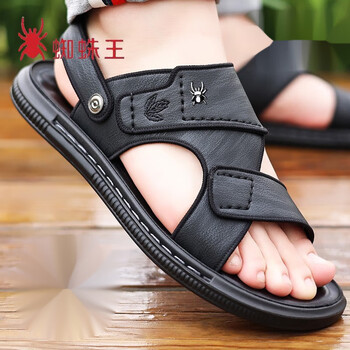 蜘蛛王spiderking凉鞋2024新款夏季男士休闲沙滩鞋防水凉拖鞋男黑色38