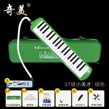 奇美口风琴37键学生用eva轻体硬盒黑色初学者儿童乐器小学口吹琴绿色