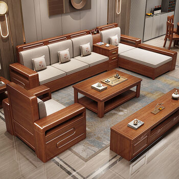 宾夕小镇实木沙发客厅胡桃木中式现代简约小户型沙发组合客厅冬夏两用