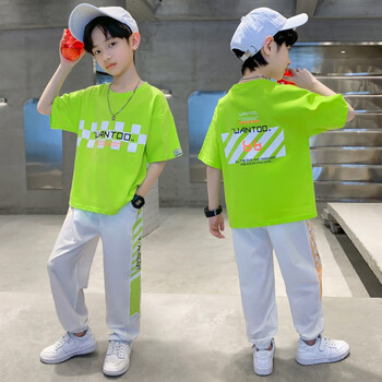 套装夏装新款儿童t恤短裤两件套男孩衣服中大童学生休闲套装 浅绿色