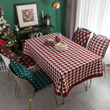 美式现代餐桌布艺高档长方形布轻奢圣诞节餐桌布欧式格子方形餐厅台布