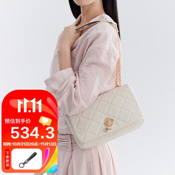 金利来女包菱格单肩包女牛皮斜挎链条包百搭小方包 FA221007-142 白 生日礼物送礼送妈妈老婆女友