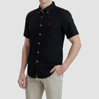 拉夫劳伦ralphlauren男士牛津纺短袖衬衫纯棉保罗polo衬衣上衣黑色