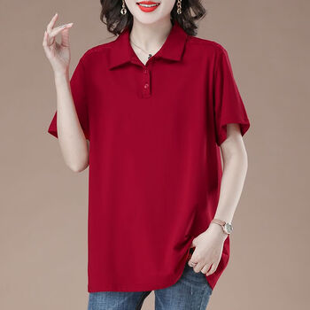 丅血衫女加肥加大码装汗衫短袖t恤高贵中年胖妈妈休闲韩版上衣酒红色l