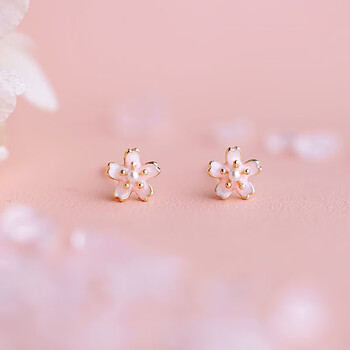 珍彬樱花耳钉甜美迷你女925银针春夏粉色花朵超仙小清新感樱花1对直径
