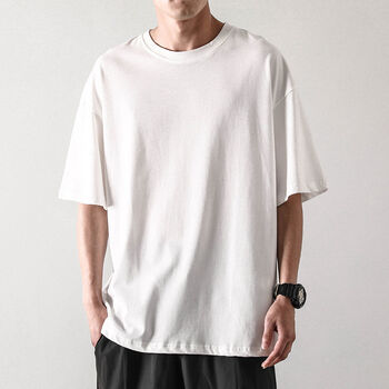 夏季日系男士t恤短袖港风宽松纯色半袖圆领男生五分袖体恤男潮牌tzt