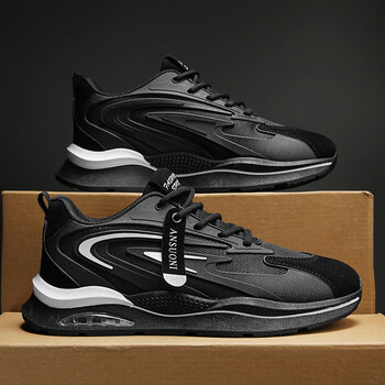 特步官方男鞋夏季初中学生百搭跑步气垫运动鞋厚底内增高休闲阿甘黑色