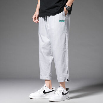 直筒纯棉8分裤宽松运动九分裤子男生7纯棉八分裤k133灰色l100125斤