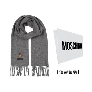 莫斯奇诺（MOSCHINO）围巾男女通用泰迪熊刺绣图案流苏羊毛围巾 50124 M5293 014 灰色
