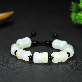 莎畔天然阿富汗玉白玉好事连连手链纯手工编织男女款手串情侣节日礼物