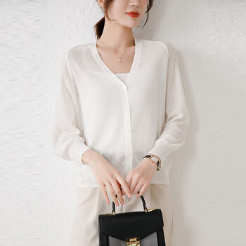歌米拉冰丝针织开衫女外披小外套夏季新款女士外搭披肩空调衫白色xl