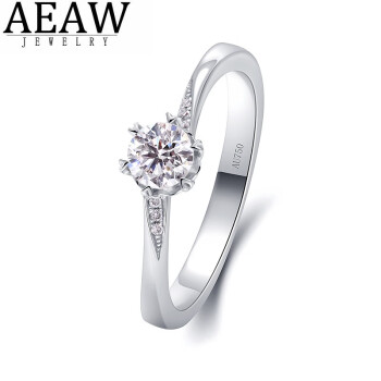 AEAW Jewelry白18k金钻戒培育钻石婚戒经典简约六爪戒指女 NGIC/30分/D/VVS/3EX/N