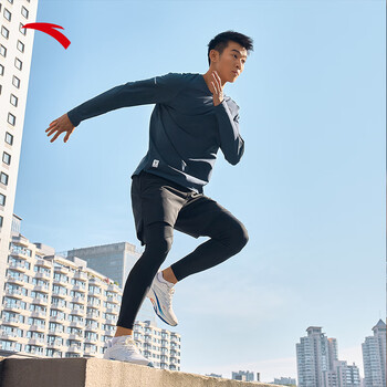 安踏（ANTA）速干T丨薄款长袖t恤男吸湿透气针织套头衫休闲跑步运动服 基础黑-4 L