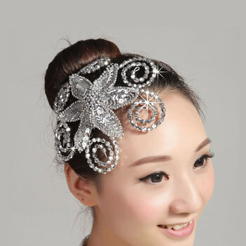 新款舞蹈头饰头花演出表演头饰头花广场舞秧歌舞头饰女 银白色