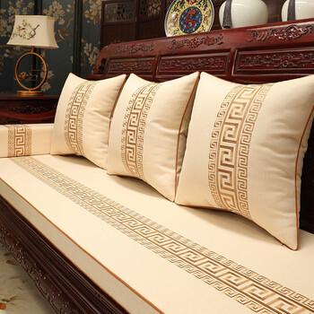 罩罗汉床垫子五件套高档带靠背组合沙发垫鸿运连连棉麻麻色3550cm枕套