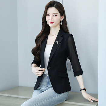 芯逸贝乐夏季小西装外套女薄款纯色中袖休闲百搭小西服外搭通勤气质