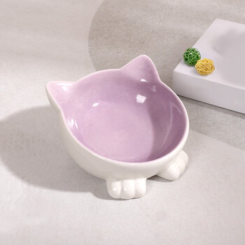 猫碗陶瓷斜口猫食盆幼猫水碗饭碗宠物矮脚喝水狗碗猫盆猫咪用品 葡萄