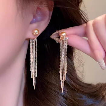 gor银针长款流苏珍珠耳环小众设计感网红耳坠耳钉耳饰女a566