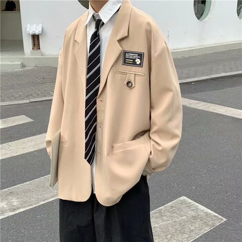 英伦雅痞男装套装秋冬制服男学院西服套装中性风潮流宽松学生帅气雅痞