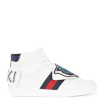 gucci/古驰男鞋男士白色高帮虎头图案休闲运动鞋 478194 白色 7.