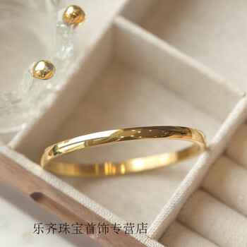 wmck施华洛世奇皓冷淡风铜渡18k金时尚条纹手镯女几何个性素圈金色手