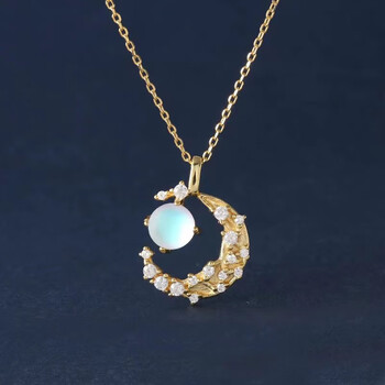 兰甸畔月光石月亮项链女轻奢小众设计感幻彩月牙锁骨链复古配饰月亮