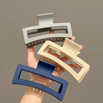 齐吉兔超大号抓夹长方形发夹女后脑勺鲨鱼夹磨砂发卡气质夹子灰色卡其