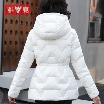 羽绒服女新款冬装韩版中长款连帽时尚洋气减龄小个子轻薄显瘦米白色s